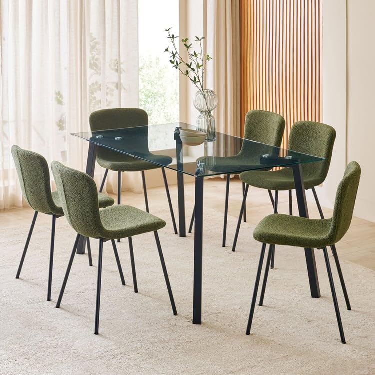 Image of Home Centre | Helios Paul Tempered Glass Top 6-Seater Dining Table | Dining Set for Home | Black | 1 Year Warranty