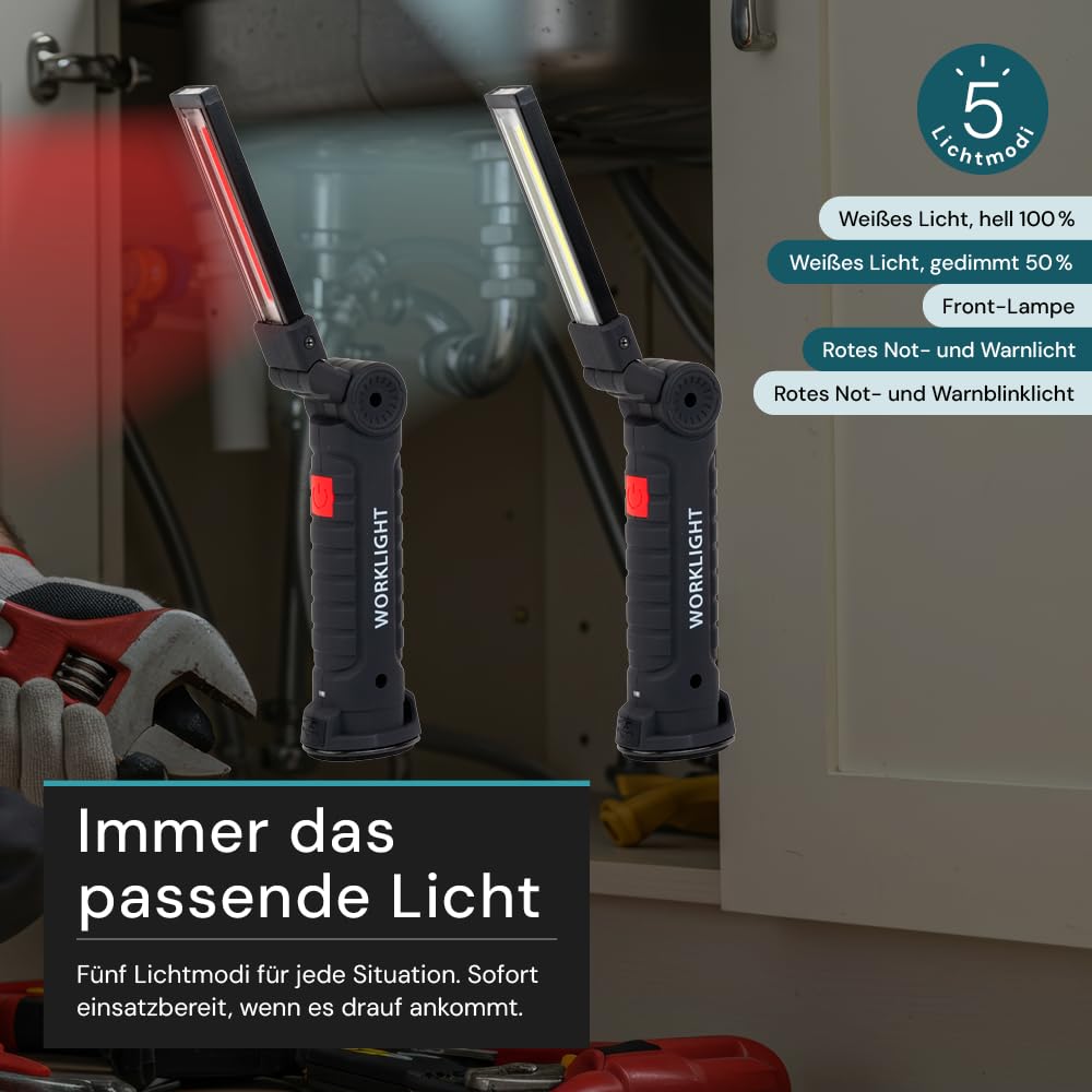 LUXULA LED-Arbeitsleuchte mit Akku 10 Stück, 5 Lichtmodi, 14 cm, USB-Aufladbar, 360° drehbare Taschenlampe mit Magnet Und Haken, Inspektionsleuchte, Werkstattlampe, Camping Zubehör, Notfall Ausrüstung