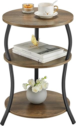 Mesa auxiliar redonda, mesa auxiliar de cintura de 3 niveles con estante de almacenamiento, mesas auxiliares para sala de estar, mesa redonda de