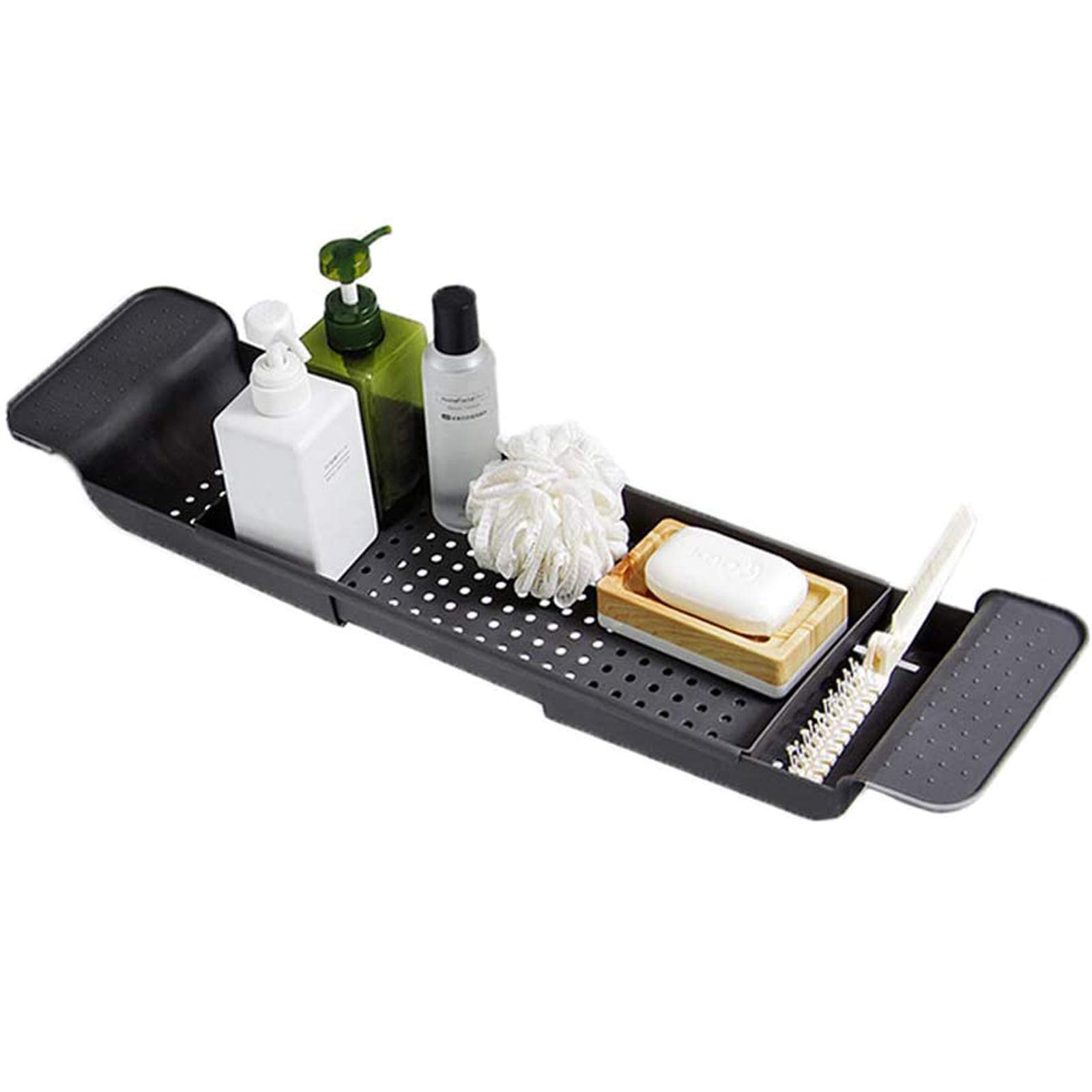 BOSUE SLLXG Expandable Bathtub Tray Drain Bath Caddy Tray Retractable Bath Caddy Tray Bathtub Storage Rack with Wine Glass Shelf Book Holder Candlestick Handle Dish Drain Rack