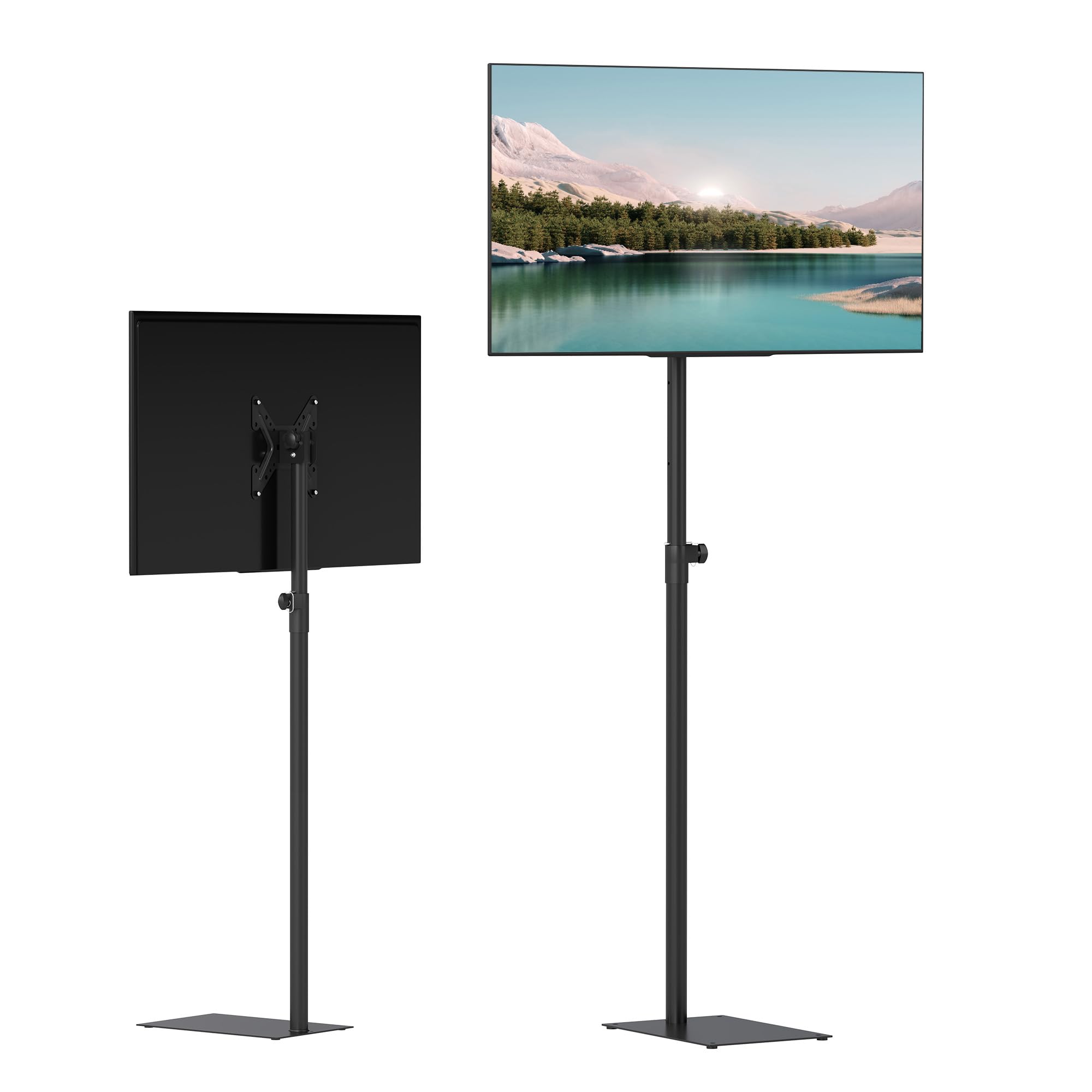 Baoz Supporto universale girevole per TV da pavimento con supporto a 360 gradi per TV da 14 a 43 pollici, inclinabile, autoportante, supporto VESA con 4 livelli di altezza regolabile per camera da