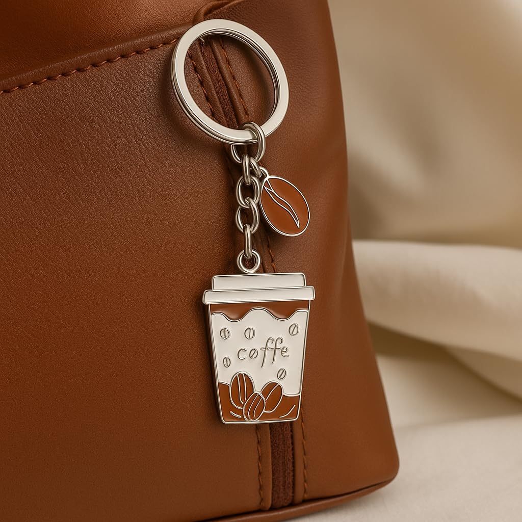 Coffee Keychain - Cute Keychain with Coffee Cup & Bean Charms, Purse Charms for Bag,Funny Keychains for Girls Women - Image 4