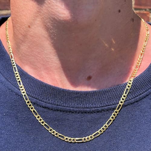 Genuine Solid 1/20 14K Yellow Gold Figaro Link Chain Necklace 3 mm 20 Inch for Men and Women2