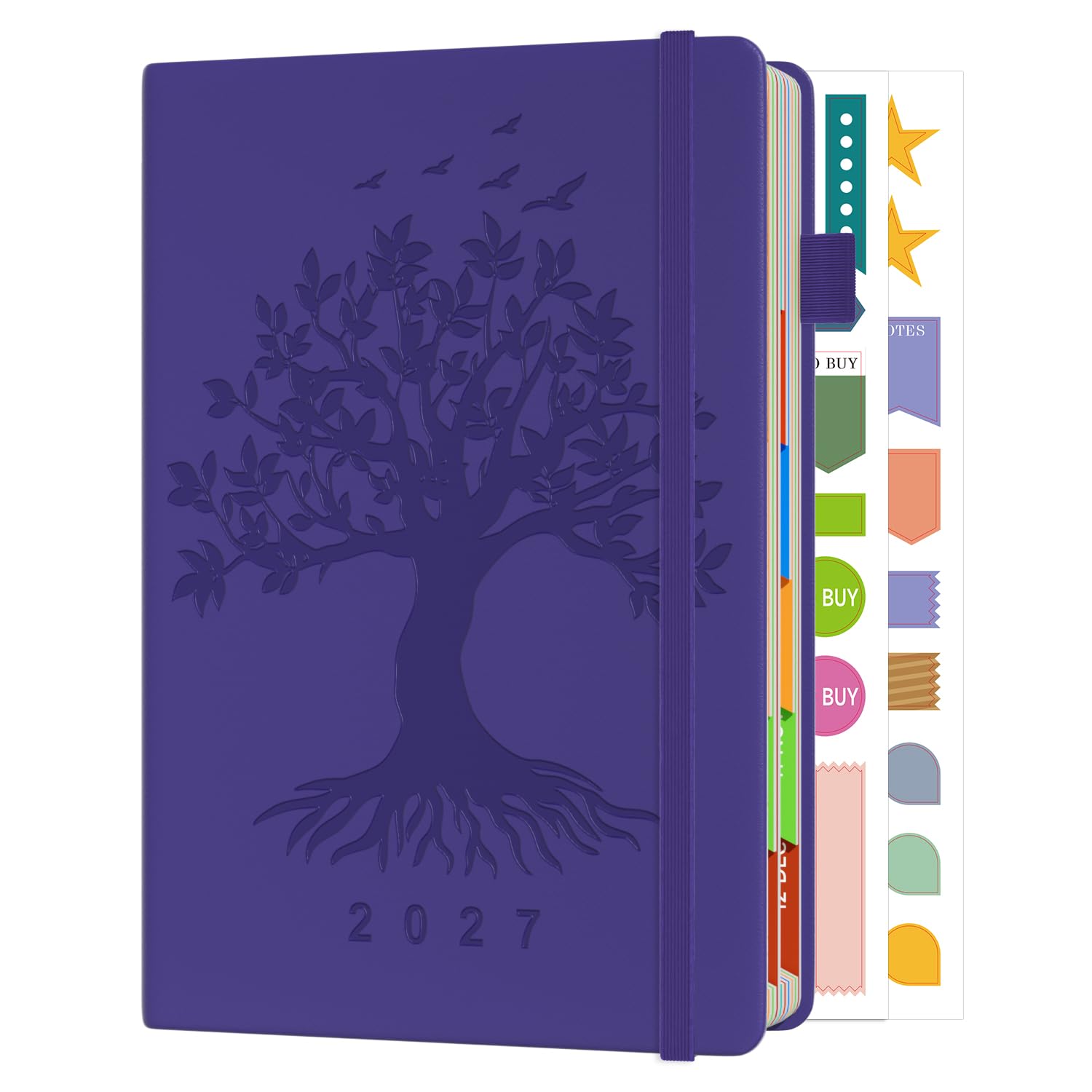 Sailingvan 2027 Diary Page a Day, January -December 2027, Diary 2027 Day Per Page Daily Planner, Monthly Overview with Colorful Tabs, Elastic Strap, Pen Loop & Inner Pocket, Stickers (8.5'' x 5.8'')
