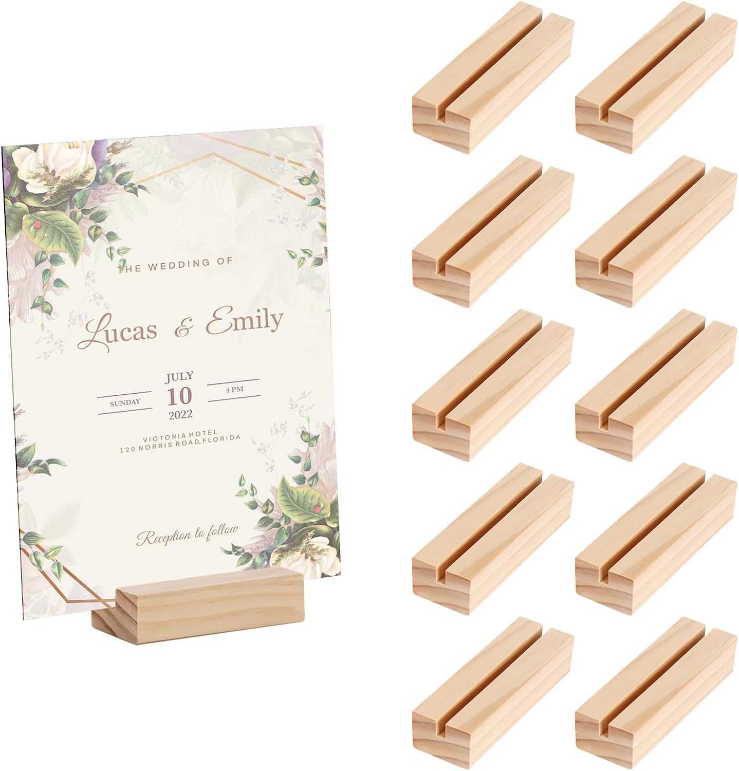 Spyrtb 10 Pezzi Segnaposto Legno, Wood Card Holder, Inserire la Carta I titolari, Porta carte menu in legno di faggio, per Ristoranti Matrimoni Banchetti Feste Celebrazioni
