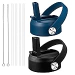 Straw Lid for Hydroflask, Lids with Straw Compatible with Hydro Flask Wide Mouth 32 40 oz Water Bottle, Straw cap for Hydroflask Lid Replacement, Flip Top with Flex Handle, Black+Indigo 2 Pack