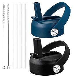 Straw Lid for Hydroflask, Lids with Straw Compatible with Hydro Flask Wide Mouth 32 40 oz Water Bottle, Straw cap for Hydroflask Lid Replacement, Flip Top with Flex Handle, Black+Indigo 2 Pack