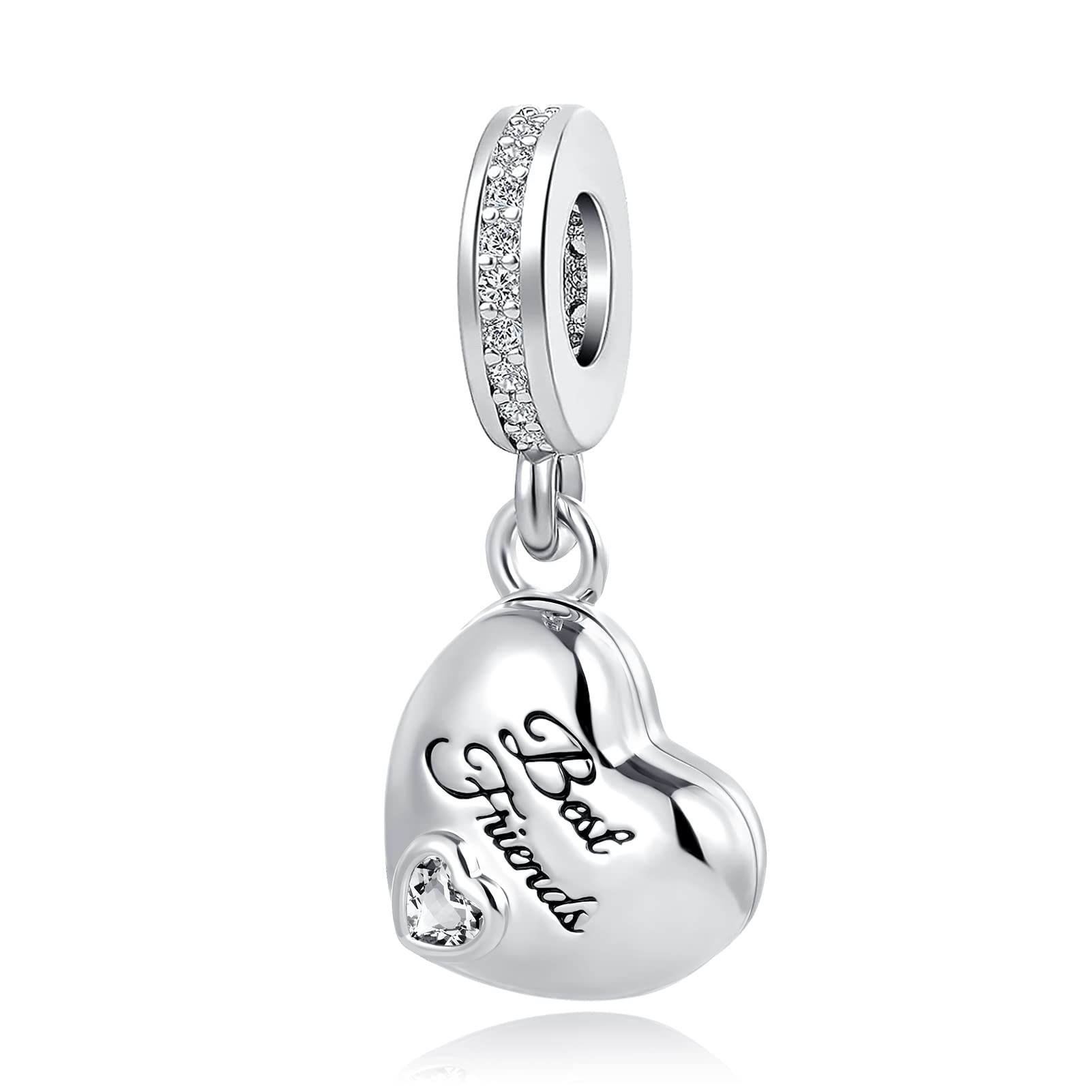 Best Friend Openable Heart Charm Photo Bead for Pandora Bracelet Mothers Day Gift, Metal, base-image-40