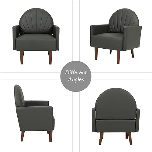 Miniatura 2 de Moderno sofá individual tapizado, sillón de piel sintética, silla de tocador con respaldo de carcasa con cojín de espuma de alta resistencia, silla