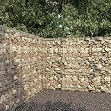 Gecheer Gabionenwand mit Abdeckung Verzinkter Stahl 300 x 50 x 200 cm, Steingabionen Gabionenwand Mauer Bausatz für Zaun Hangbefestigung Vorgarten145090