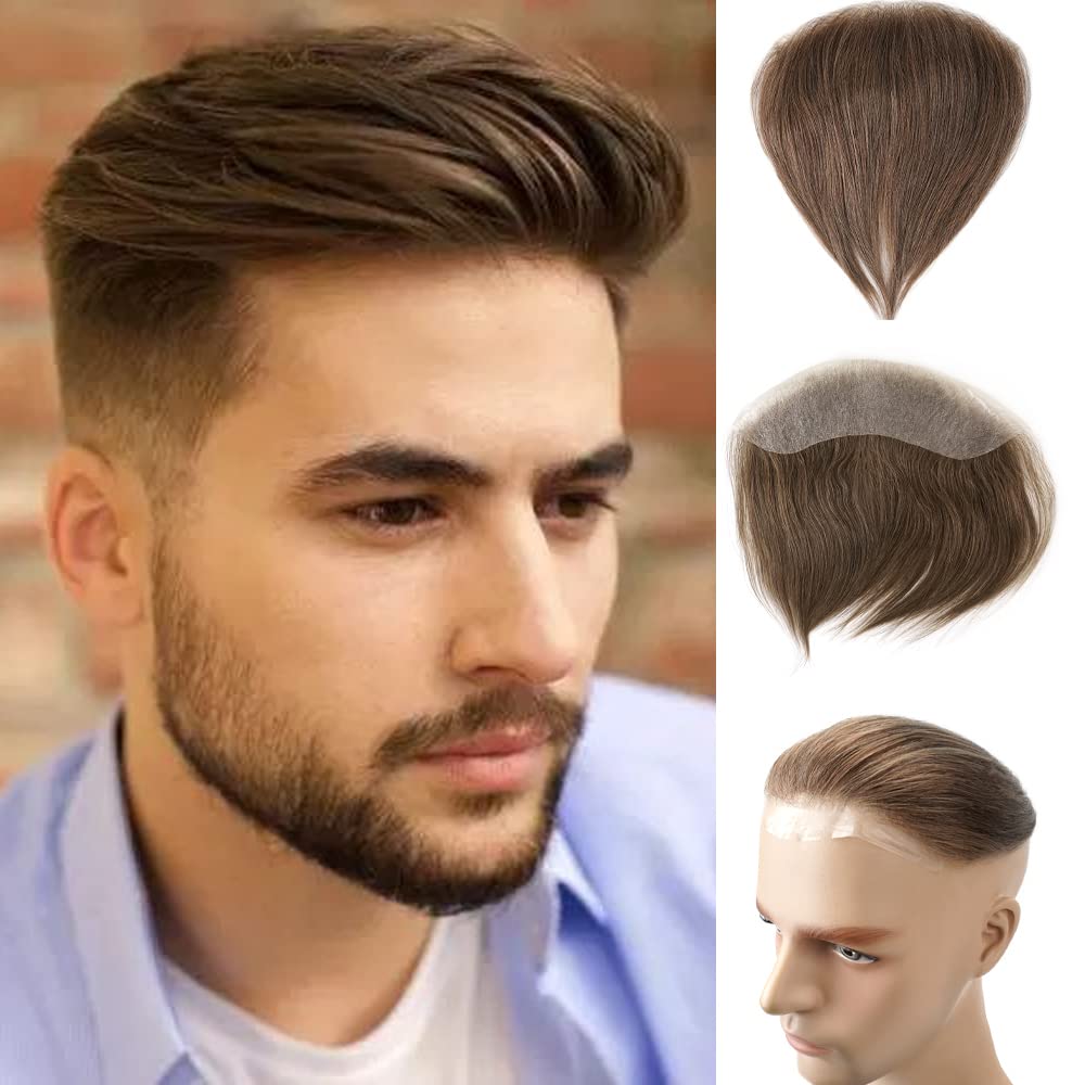 Lordhair Parrucca Uomo PU Frontale,100% Remy Human Hair per Protesi Capelli da Uomo,Toupee European Human Hair Pieces For Men