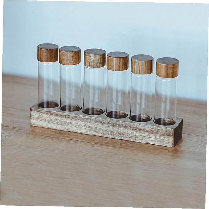 Juego de 6 Tubos de Vidrio para Café con Soporte de Madera Hermético miniatura 6