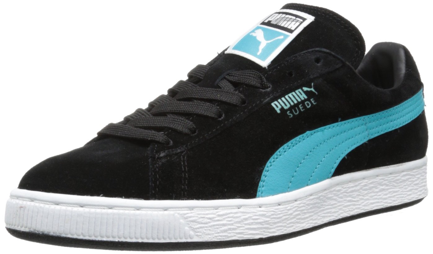 PUMA Suede Classic Leather Formstrip Sneaker,Black/Bluebird,10 D(M) US