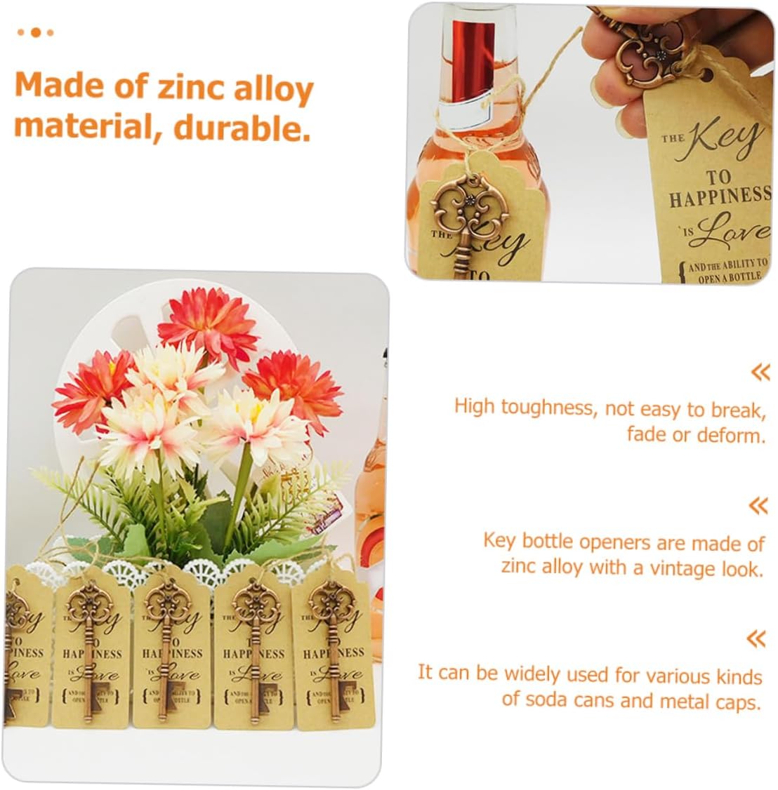 Mobestech 50 Sets Key Shaped Bottle Openers Openers with Tags and Ropes Wedding Favors and Party Supplies for Guests Easy to Use and Convenient