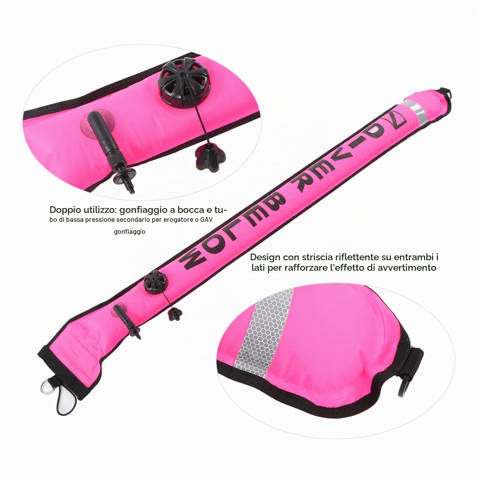 DEWIN Boa Sub, 120x15 cm Boa Apnea Gonfiabile per Snorkeling, Pedagno Sub per Immersione con Valvola per la Segnalazione della Superficie di Immersione Accessori per la Sicurezza
