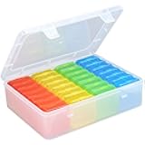 Mathtoxyz Bead Organizer Box(Red,Yellow,Blue,Green), Small Bead Organizers and Storage Plastic Cases Mini Clear Containers Boxes with Hinged Lid for Bracelet Making DIY Jewelry Craft