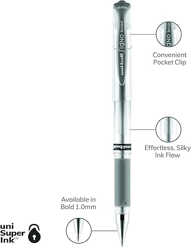 Miniatura 6 de uni-ball Impact - Bolígrafos de gel punta atrevida 0039in plata metálica 12 unidades