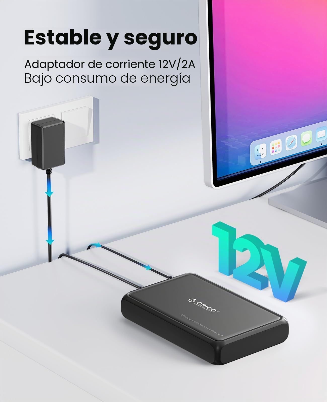 ORICO Carcasa Disco Duro 3.5", USB 3.0 Caja Disco Duro para 2,5" 3,5" HDD SSD SATA I/II/III de hasta 20 TB, Sopporta UASP, sin Herramientas, con Adaptador 12V/2A (Metal + ABS,Negro,DDL35-U3)