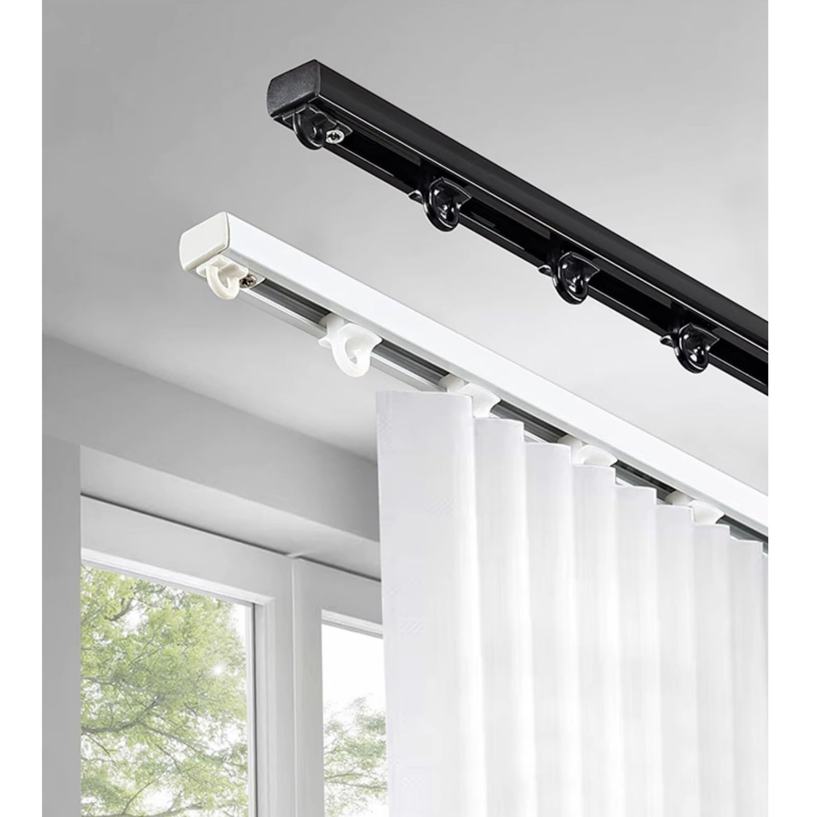 Tringle Rideau Télescopique Noir 76-224cm - Diamètre 25mm Sans Perçage