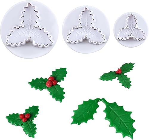 Miniatura 10 de 6 cortadores de émbolo de hoja de acebo de Navidad, pastel de magdalenas, pasta de goma, herramientas de decoración para manualidades de azúcar