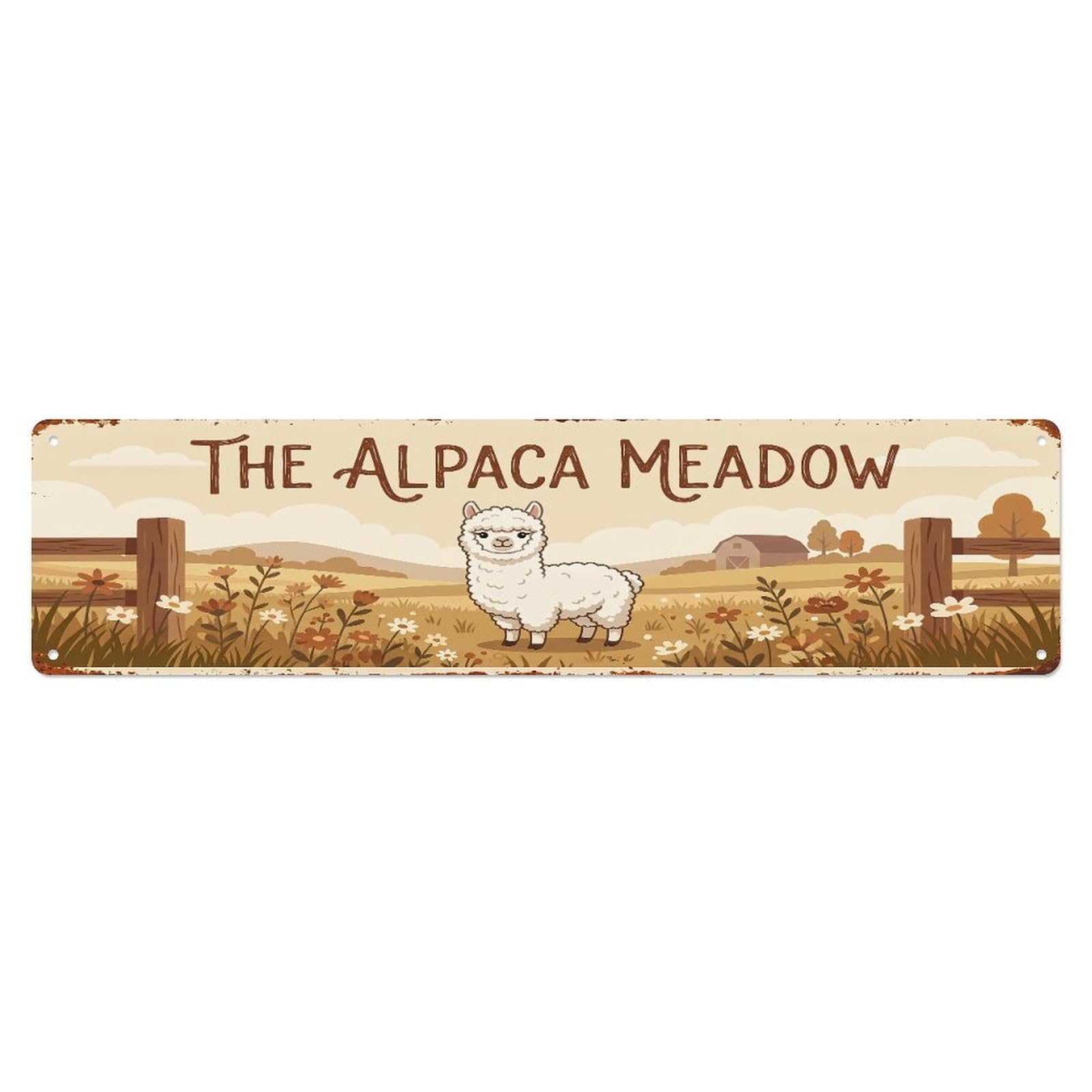 Metal Tin Sign Vintage Alpaca Farm Scene The Alpaca Meadow