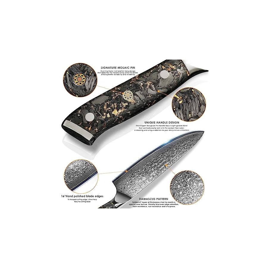 KEENZO Damascus knife set,Professional kitchen knives set 5 pcs,Sharp chef knife set.Hand forged 67-layers high carbon stainless steel knives set for Cooking.Ergonomic Full-Tang handle with gift box