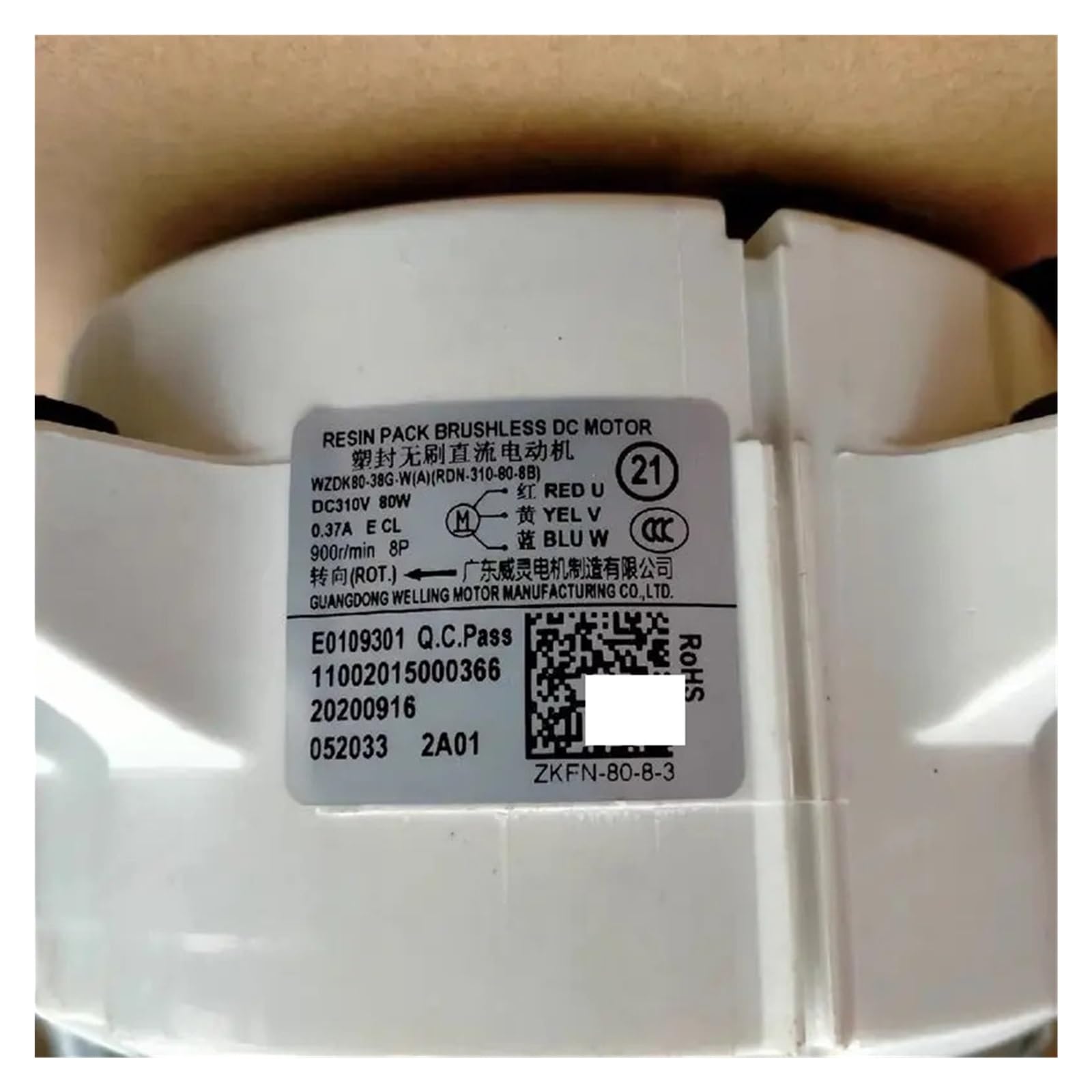 Aire acondicionado DC motor ventilador WZDK80-38G-W DC310V 80W piezas