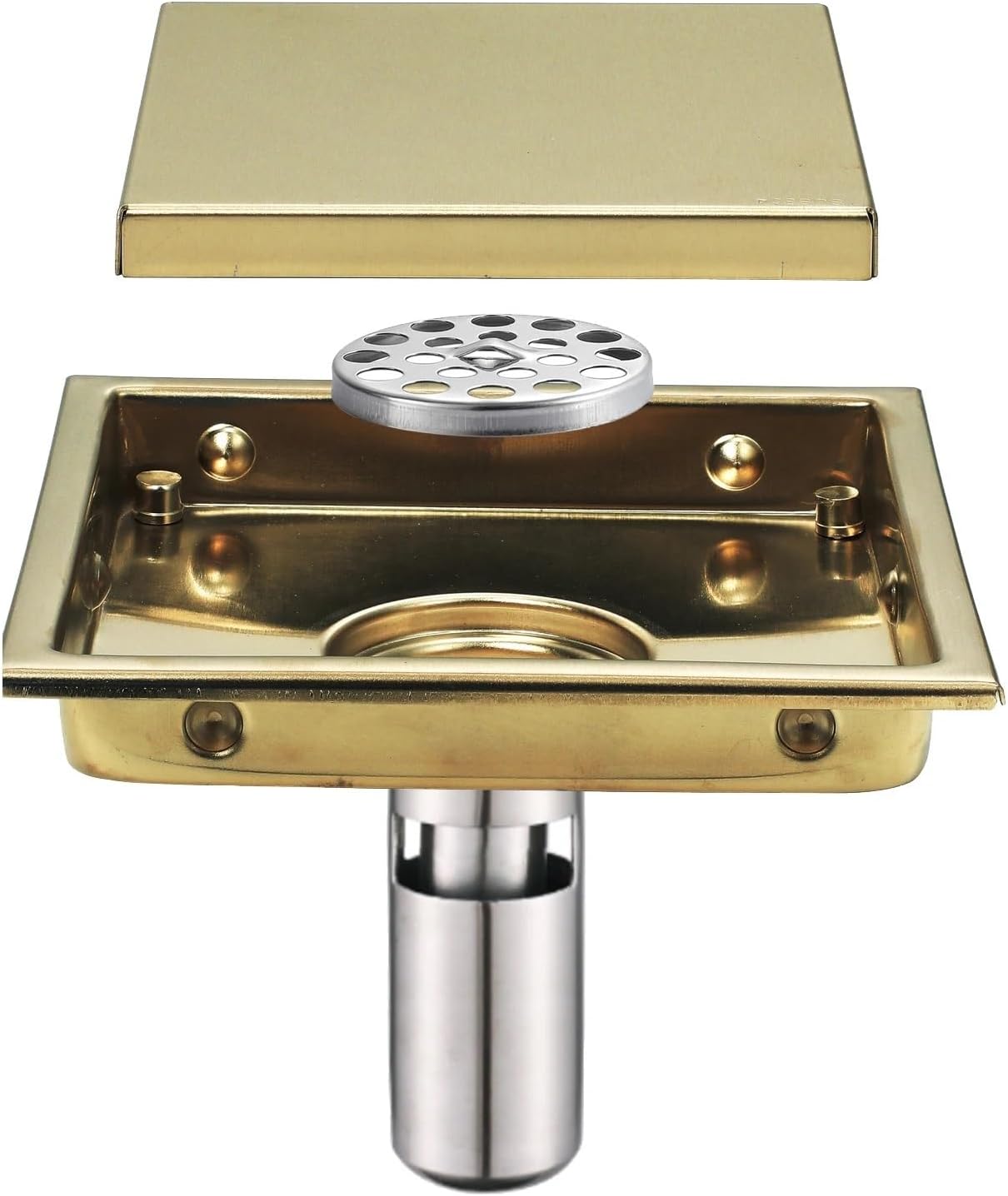 Bathroom Accessories 304 Stainless Steel Bathroom Floor Drain, Size 150 * 150mm 1Pcs(C15x15cmBrushed Gold)