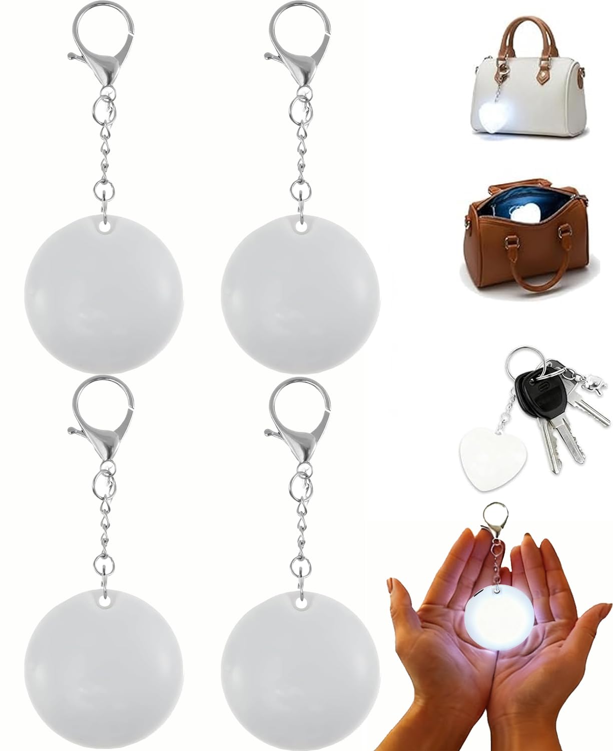 HiGropcore Purse Light for Inside, Wallet Tote Bag Touch Sensing Light, LED Touch Activated Automatic Sensor Handbag, Heart Shaped Purse Lamp for Women (White Round*4) — image 1