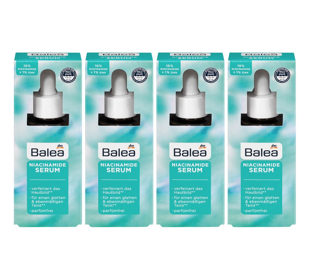 Balea NIACINAMIDE GEL SUERUM CON 10% niacinamida y 1% zinc para una piel hermosa y fortalecida, sin perfume, paquete de 4 (4 x 30 ml), 120 ml