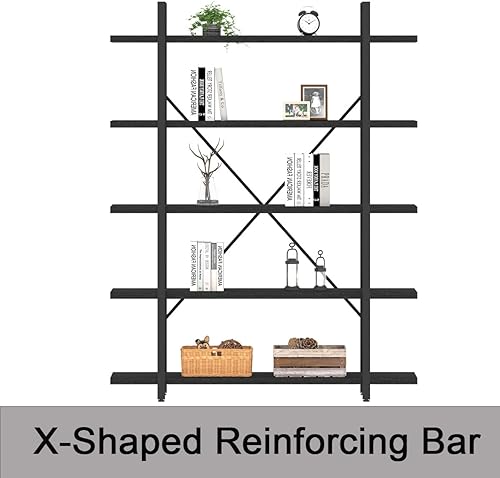 Miniatura 4 de HSH Estantería negra de 5 niveles de alto, estante de almacenamiento de madera y metal, estantería industrial moderna Etagere de 5 estantes, estante