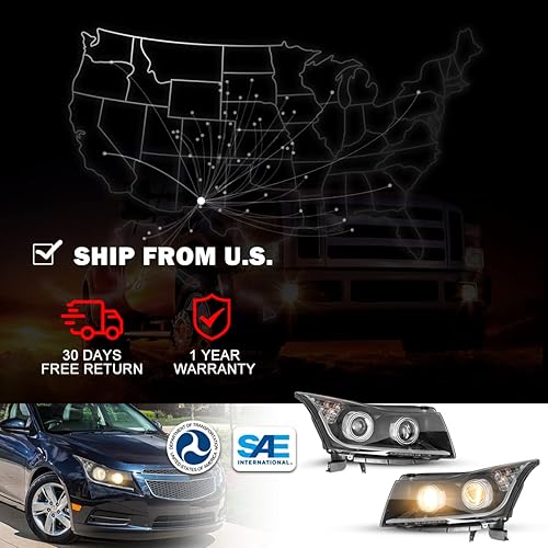 Miniatura 7 de ROXX Conjunto de faros delanteros para Chevy Cruze 2011, 2012, 2013, 2014, 2015, proyector de luz alta y baja con luz DRL, luces direccionales ámbar