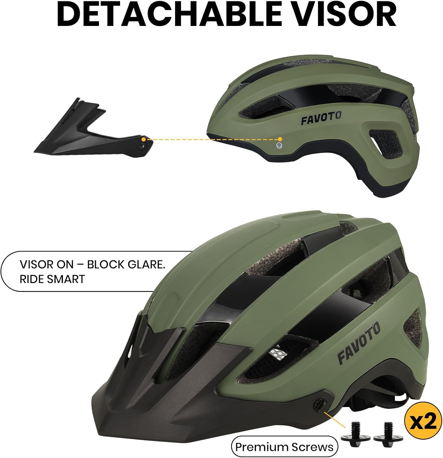 Favoto Mountain Bike Helmet Adult - Lightweight CPSC Certified with Reinforced Spine and Detachable Visor, MTB Road Bicycle Helmet - Image 2