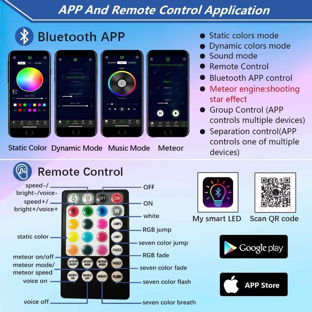 Firework Shooting Star+16W Fiber Optic Lights Kit, Remote+APP+Music Mode Sound Sensor RGBW Star Ceiling Light for Car & Home Decoration with Optical Fiber 550pcs 0.03in 13.1ft/4m+Meteor