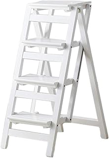 GUOCAO 4 Pasos de Escalera de Madera Silla del Taburete Plegable de múltiples Funciones del Estante Escalera Escalera Biblioteca Familiar 150 kg Blanco Capacidad Paso heces Moderno