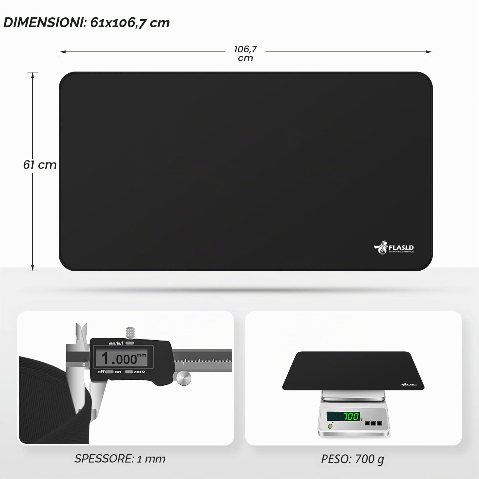 FLASLD Hearth Rugs,Tappeto per caminetti, resistente al fuoco, 60x104cm, resistente al calore, antiaderente, per barbecue, patio, tappetino protettivo per pavimenti, colore: nero