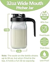 Vista 2 de 32oz Glass Pitcher with Lid & V-shaped Pour Spout - 1 Quart Breastmilk Pitcher Double Leak Proof, Creamer Container for Sun Tea, Juice, Cold Brew