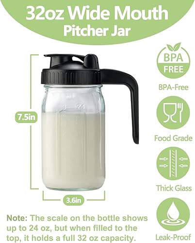 Miniatura 36 de Jarra de vidrio de 32 onzas con tapa y boquilla de vertido en forma de V, jarra de leche materna de 1 cuarto de galón, doble a prueba de fugas, Rosa