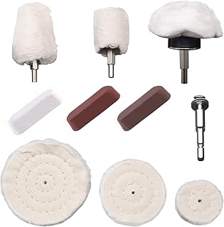 10 Pcs Polishing Wheel Kit, Buffing Wheel Pad Set with Cone/Column/Mushroom Polishing Wheel, 3 Pcs Polishing Pad, 1/4" Metal Polishing Pad Handle, 3 Pcs Rouge Polishing Compound