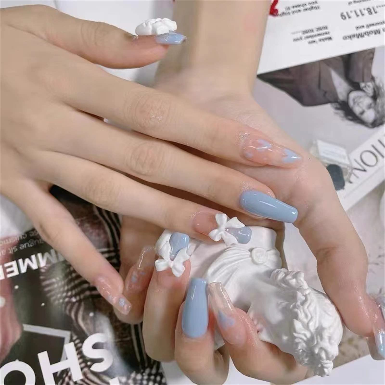 Bling Press on Nails, Unghie finte con finitura riutilizzabile di lusso, Nail Art fatta a mano con design di manicure con licenza (XL, A) (AL)