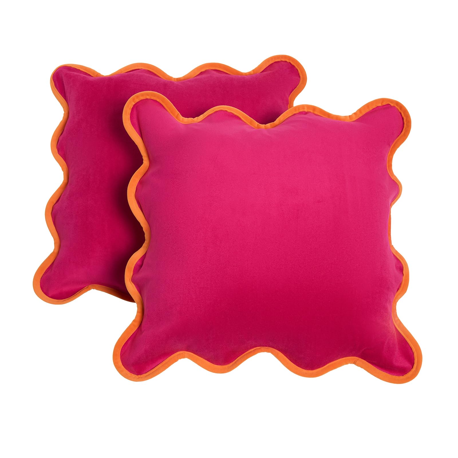 Ohs Women's Hot Pink/Orange Matte Velvet Cushion Covers Set Of 2 Scallop Edge, Gifts For Super Soft Decorative Throw Pillow Cover With Invisible Zipper Cushion Covers 45 X 45 For Bedroom Living Room,