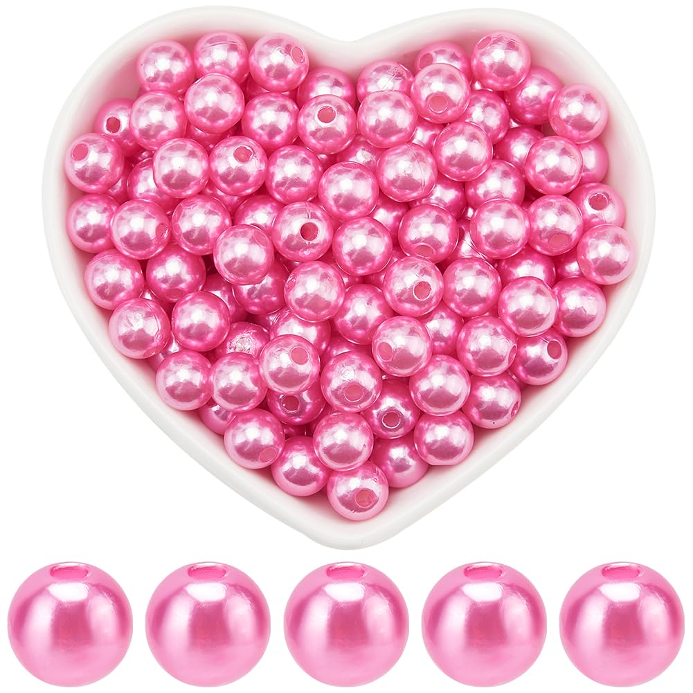 SOFPLATE 500Pcs 8mm Pink Pearl Beads Acrylic Pearls Round Loose Bead with Hole Craft Spacers Ball Findings for Jewellery Making Supplies DIY Necklaces Bracelets Earrings Rings Vase Filler Decor