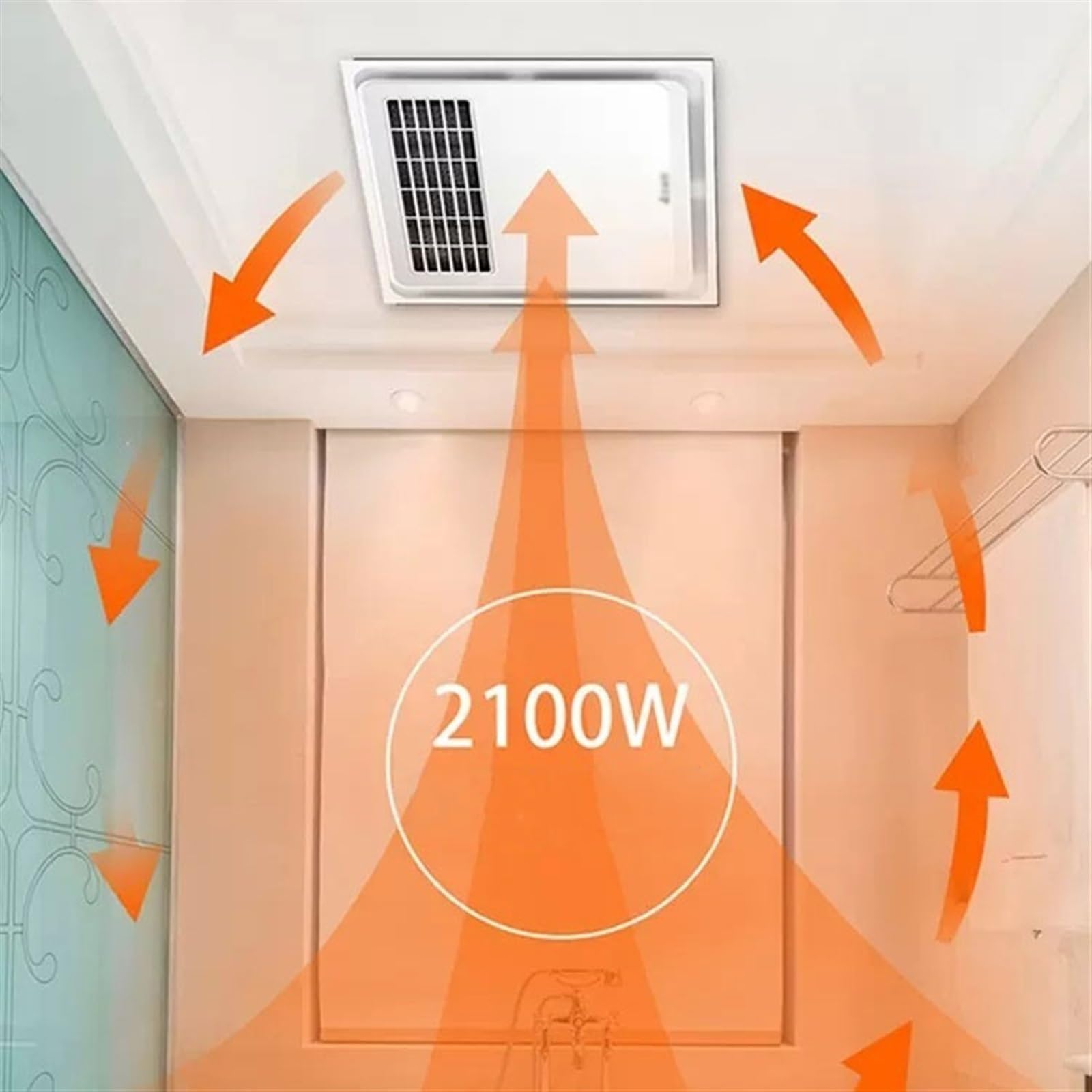 Extractor de aire Extractor de aire de techo integrado for baño, 30x30cm, calefacción de baño, ventilación, soplado de aire, calentador de aire for baño todo en uno Ventilador de suelo