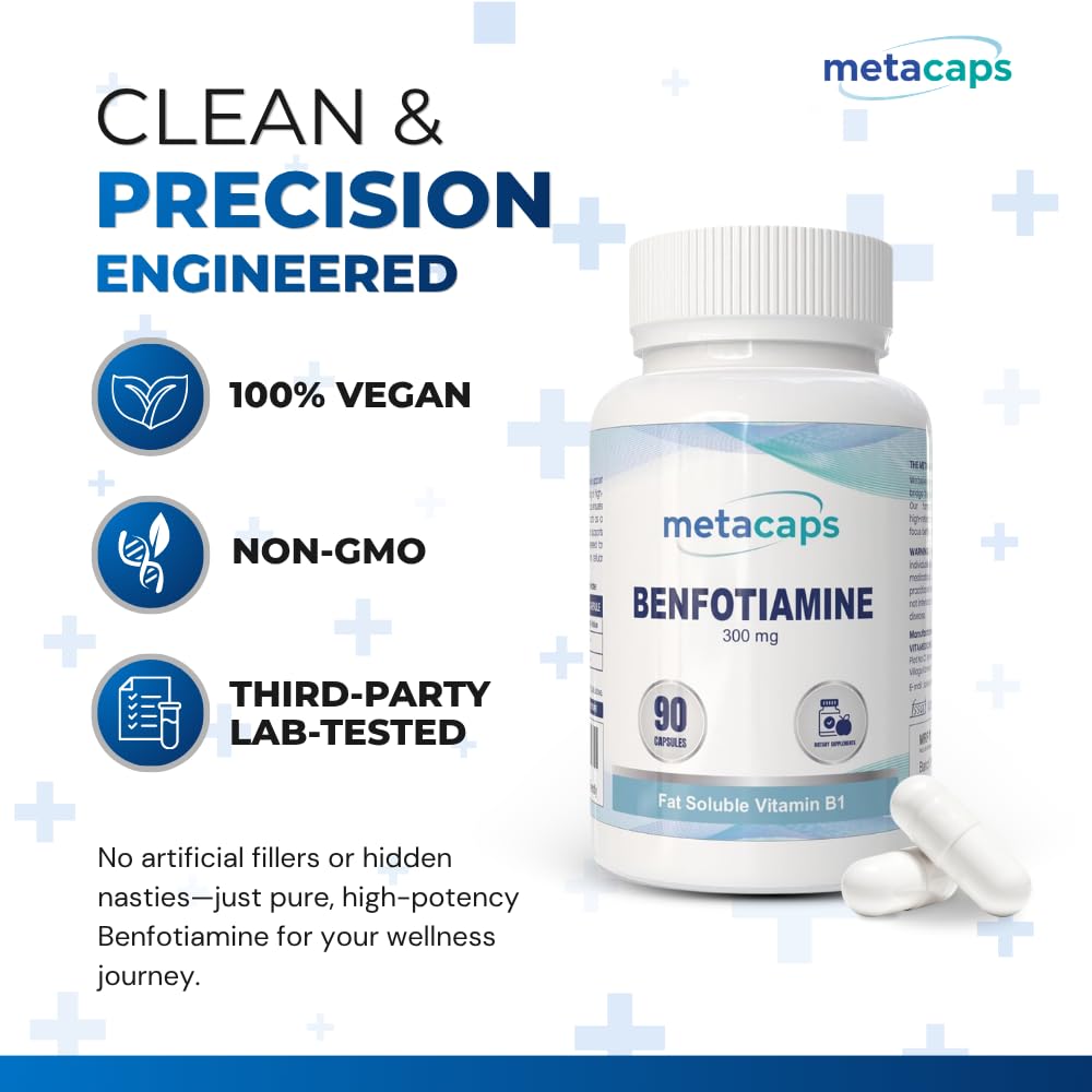 MetaCaps Benfotiamine 300mg Supplement – 90 Veg Capsules | High Absorption Fat-Soluble Vitamin B1 | Supports Nerve Health, Sugar Metabolism & Cellular Energy | Non-GMO & Vegan Friendly — Amazon image 6