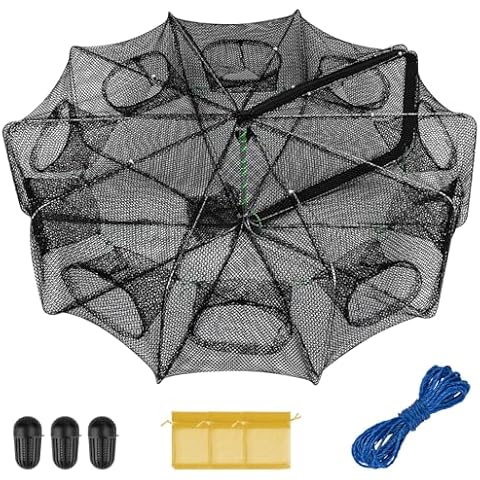 QualyQualy Fishing Bait Trap Crab Net Fishing Trap for Minnow/Crab/Shrimp/Crawdad with Rope, 10 Holes Large Space Fishing Net(10 Holes - 1 Pcs) Cover