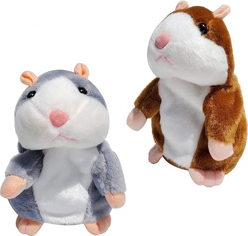 Paquete de 2 juguetes interactivos de peluche de ratón de hámster parlante, repite lo que dices, mimetismo para mascotas para aprendizaje temprano