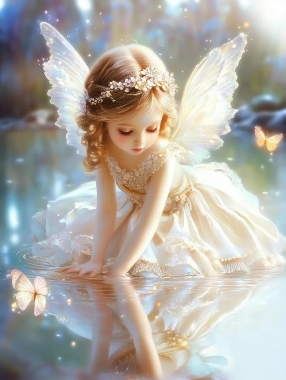 RKFLGEW 14CT Cross Stitching Kit Anime Angel Girl DIY Embroidery for Adults Beginner Needlework Kit with Patterns Needlepoint Art 40x50cm