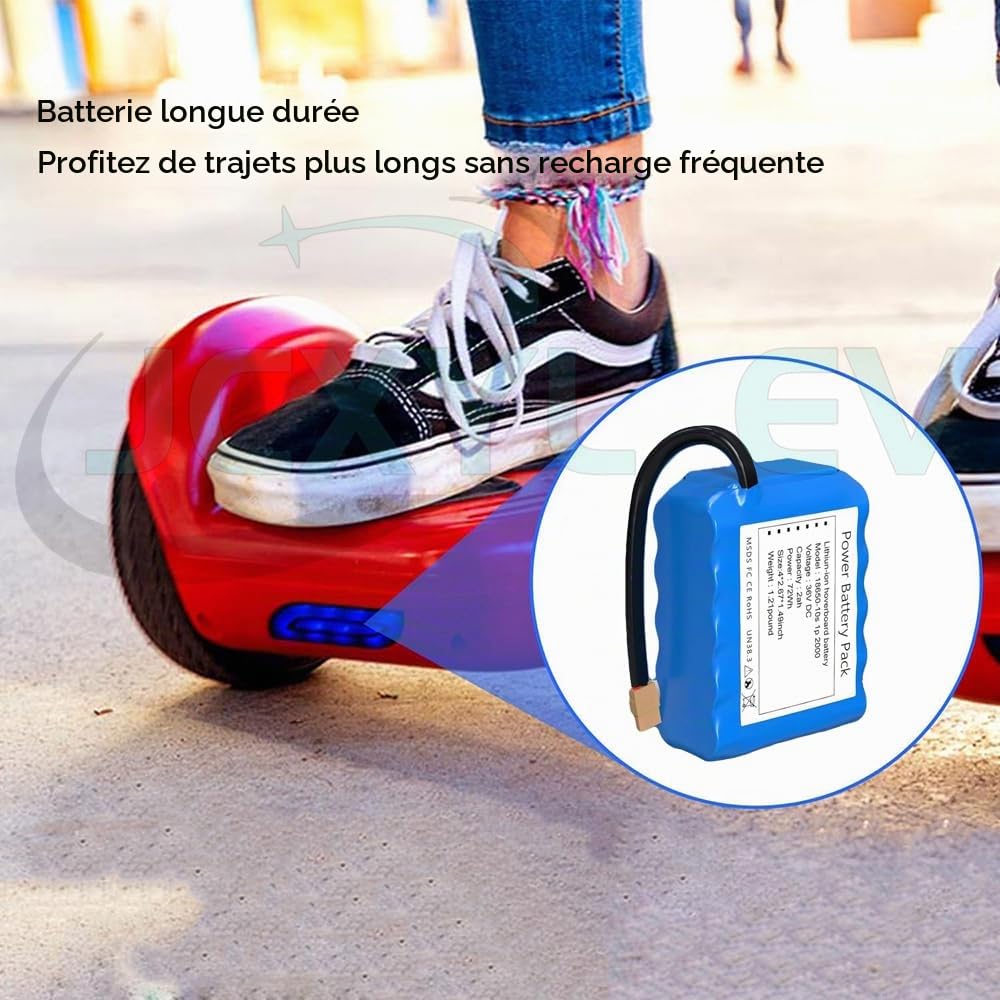 Batterie pour Hoverboard 36 V (Compatible 42 V) – Batterie de Remplacement Rechargeable au Lithium 36 V 2 Ah (36 V 2000 mAh 10S1P) pour Planches Auto-équilibrées