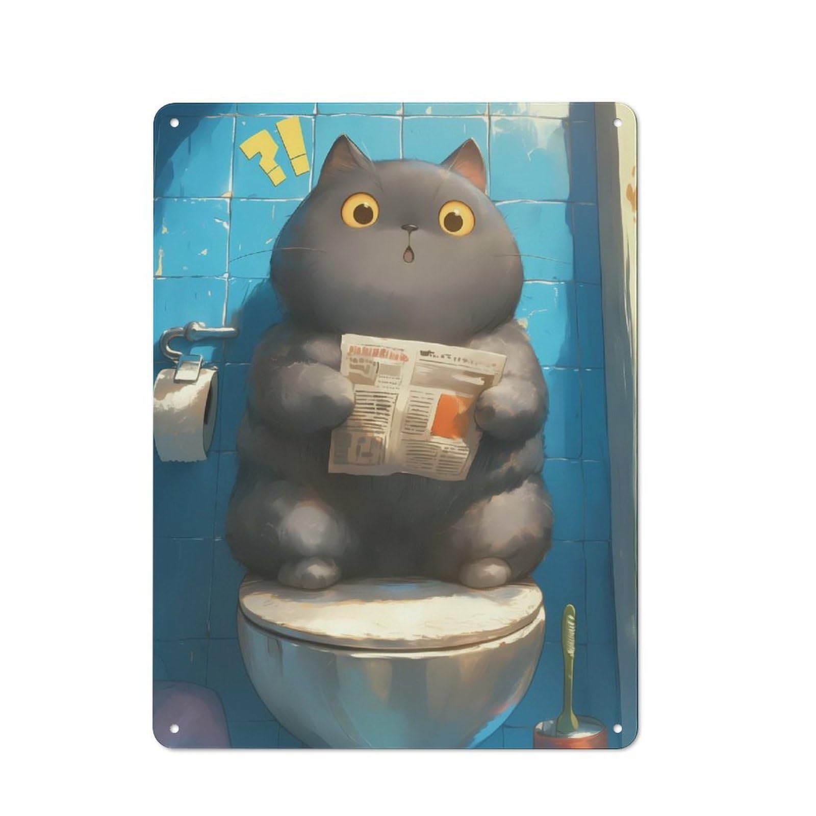 Junmoney Cat Reading On Toilet Retro Metal Plaque 40X30cm For Lounge Or Reading Corner, Suited To Lounge Decor Fans