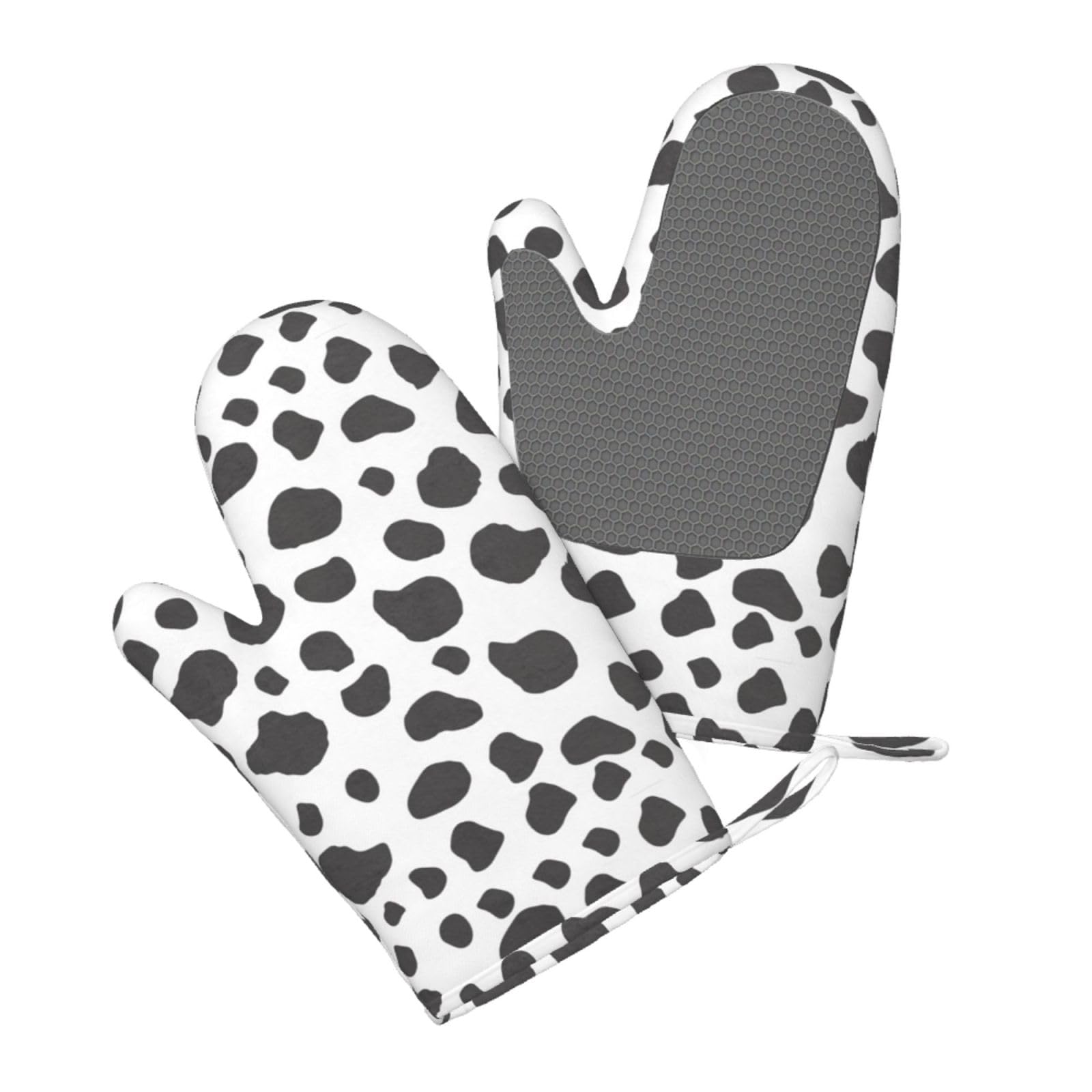 Aqrjlpo Women's Cow Print Silicone Oven Mitts Set 2Pcs, Printed Heat Resistant Non-Slip Silicone Oven Gloves For Kitchen Cooking Baking Microwave